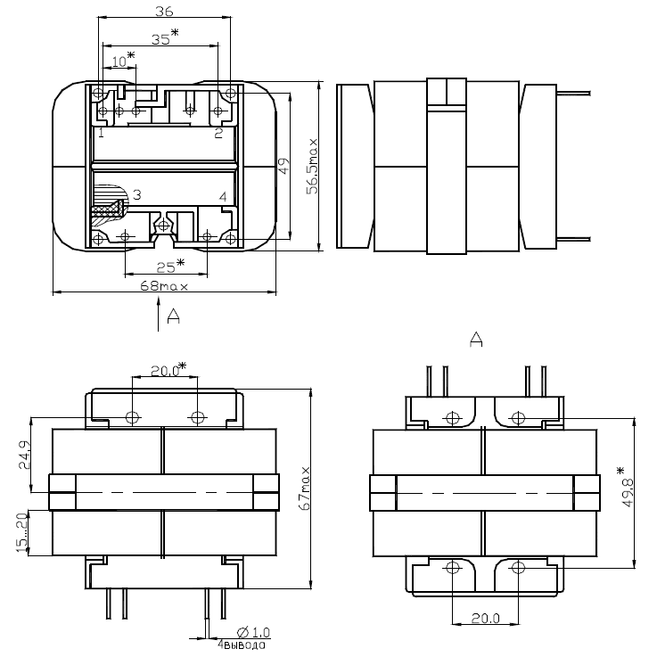 Размеры трансформатора ТПК-60